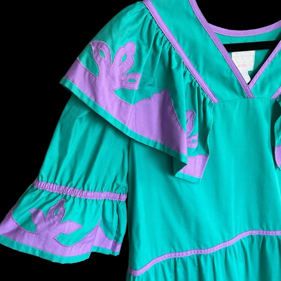 Vintage Bevlin Hawaiian Muumuu Dress Ruffle Mermaid Appliqué Medium - Picture 3 of 7